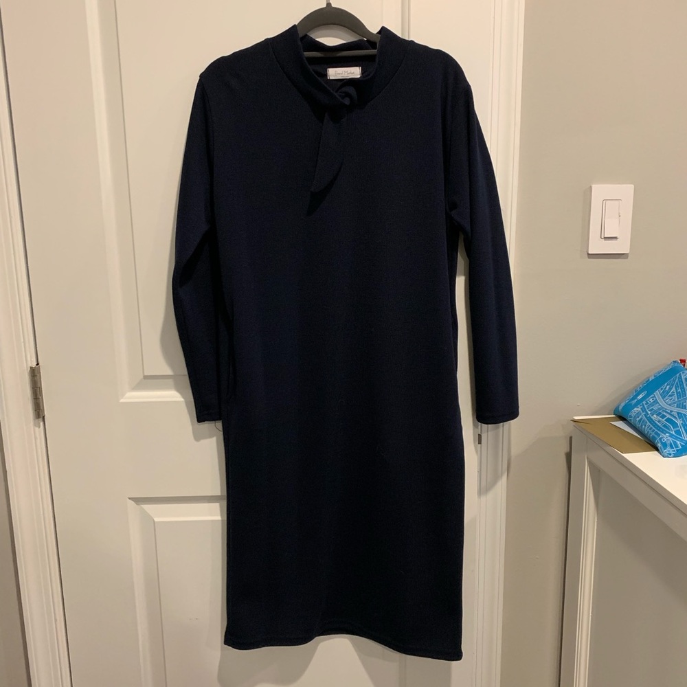 Navy blue long sleeve knit sweater dress
